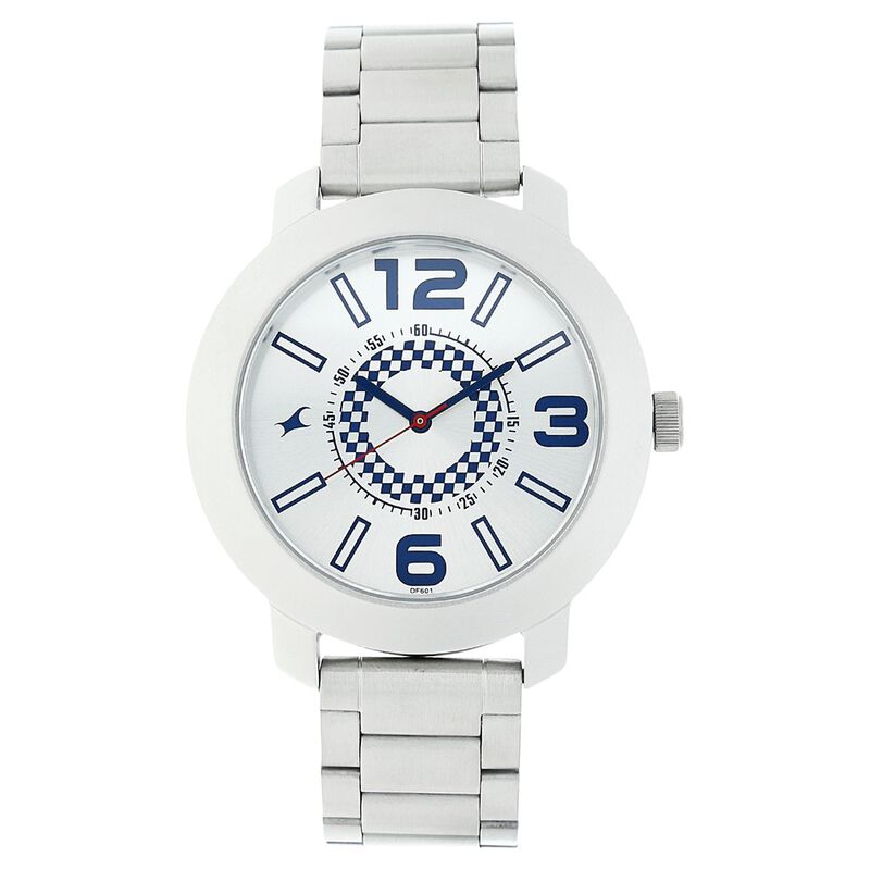 Fastrack Quartz Analog Silver Dial Stainless Steel Strap Watch for Guys