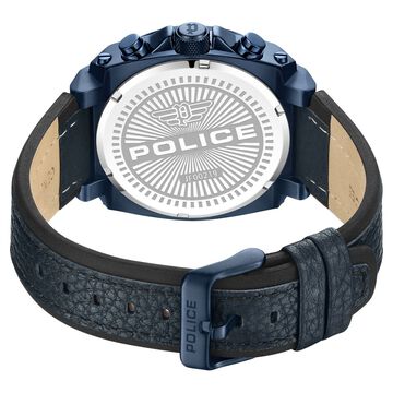 Police Quartz Analog with Dual Time and Date Blue Leather Strap for Men