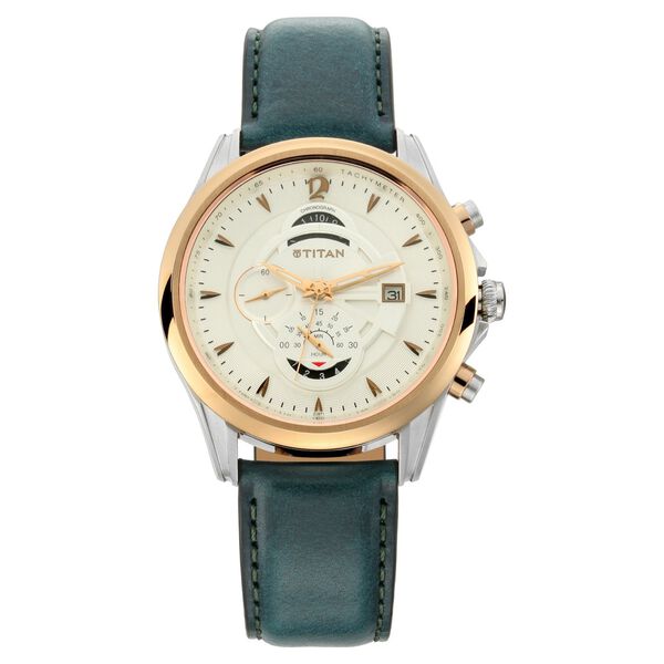 Titan Maritime White Dial Chronograph Leather Strap Watch for Men - image number 1