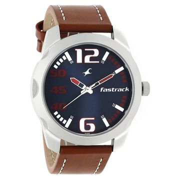Fastrack Hitlist Quartz Analog Blue Dial Leather Strap Watch for Guys