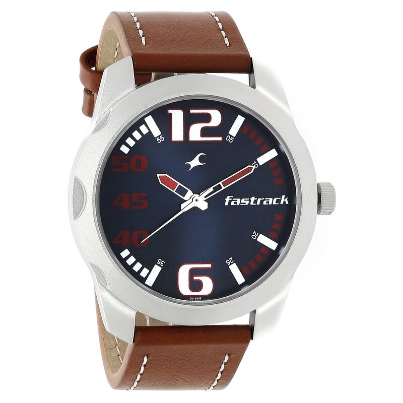 Fastrack Hitlist Quartz Analog Blue Dial Leather Strap Watch for Guys