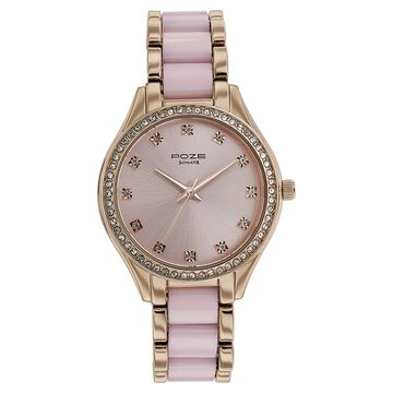 Sonata Poze Quartz Analog Pink Dial Metal & Plastic Strap Watch for Women