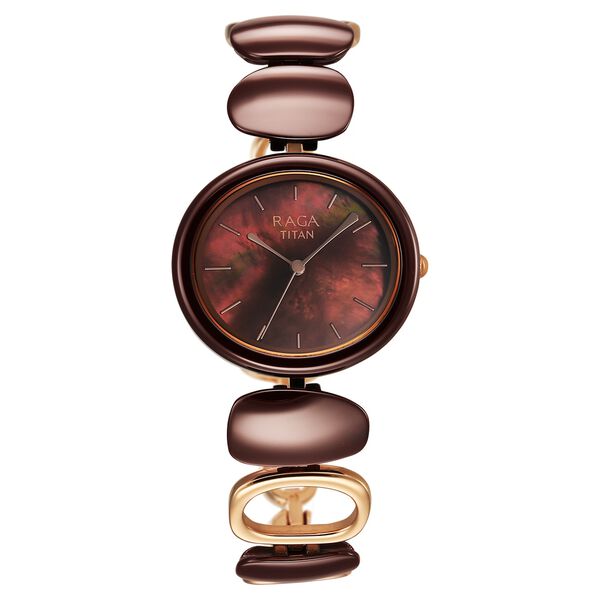 Titan Raga Ceramics Quartz Analog Brown Mother of pearl Dial Metal & Ceramic Strap Strap Watch For Women - image number 0