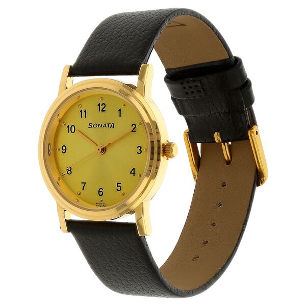 Sonata Quartz Analog Champagne Dial Leather Strap Watch for Men - image number 1