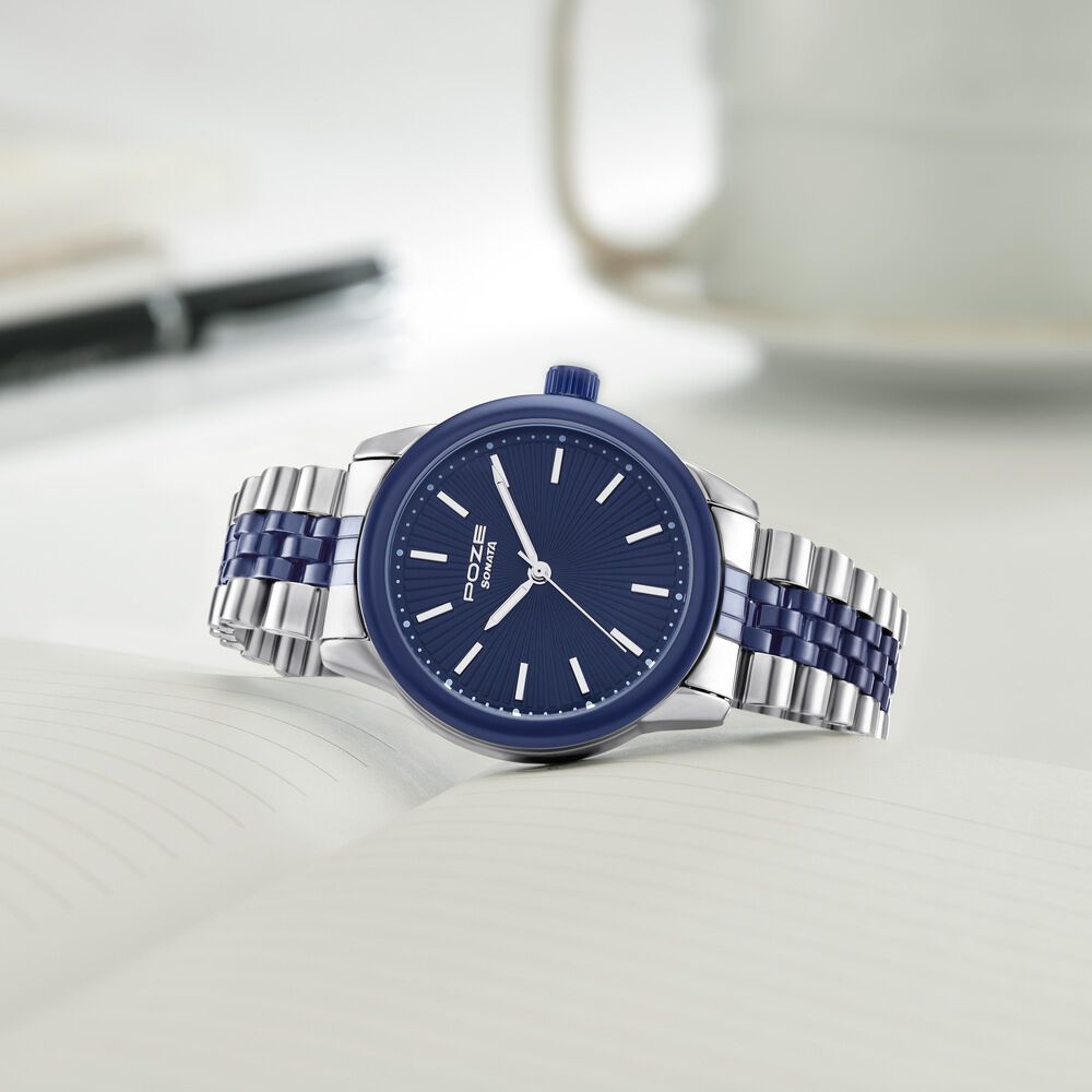 Sonata Poze Quartz Analog Blue Dial Stainless Steel Strap Watch For Men-image-27