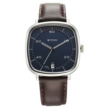 Titan Neo Curve Quartz Analog with Date With Date Blue Dial Brown Leather Strap Watch for Men