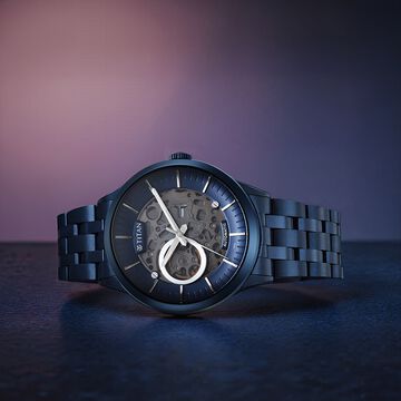 Titan Metal Mechanicals Blue Dial Blue Stainless Steel Strap Watch for Men