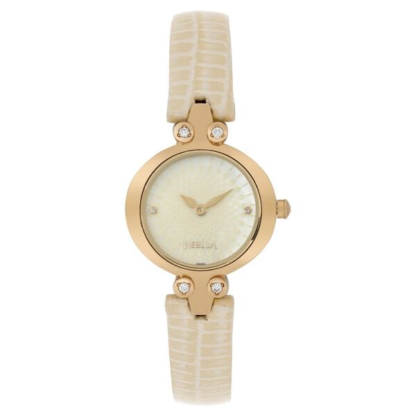 Nebula Quartz Analog Champagne Dial Leather Strap Watch for Women - image number 0