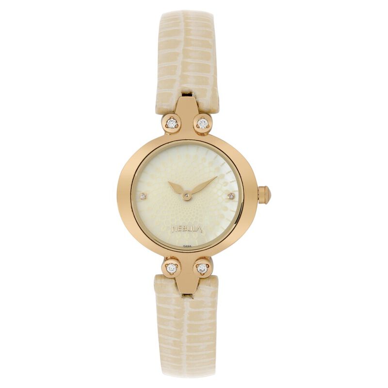 Nebula Quartz Analog Champagne Dial Leather Strap Watch for Women