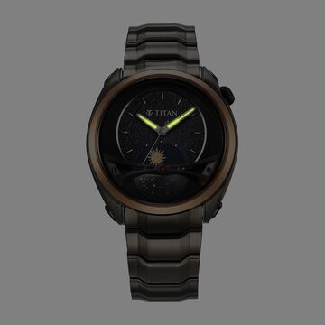 Titan Stellar Quartz Multifunction Black Dial Stainless Steel Strap Watch for Men