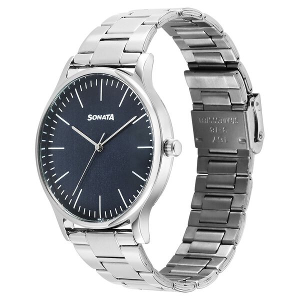 Sonata Aspire Quartz Analog Blue Dial Stainless Steel Strap Watch For Men - image number 2