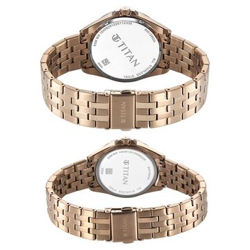 Titan Modern Bandhan Pair Analog with Rose Gold Dial Rose Gold Stainless Steel Strap Watch for Couples