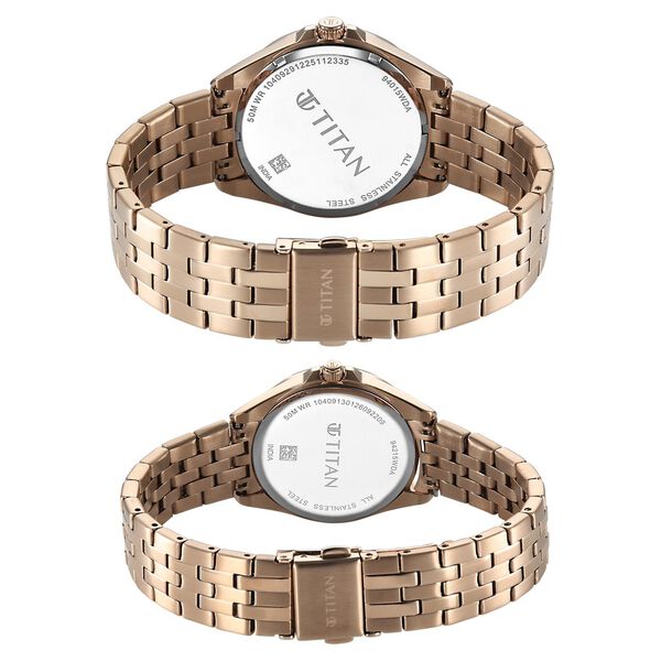 Titan Modern Bandhan Pair Analog with Rose Gold Dial Rose Gold Stainless Steel Strap Watch for Couples - image number 4
