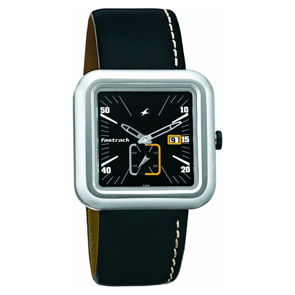 Buy Online Fastrack Quartz Analog Black Dial Leather Strap Watch