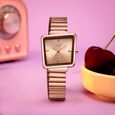 Vyb Striker By Fastrack Quartz Analog Purple Dial Rose Gold Metal Strap Watch For Girls