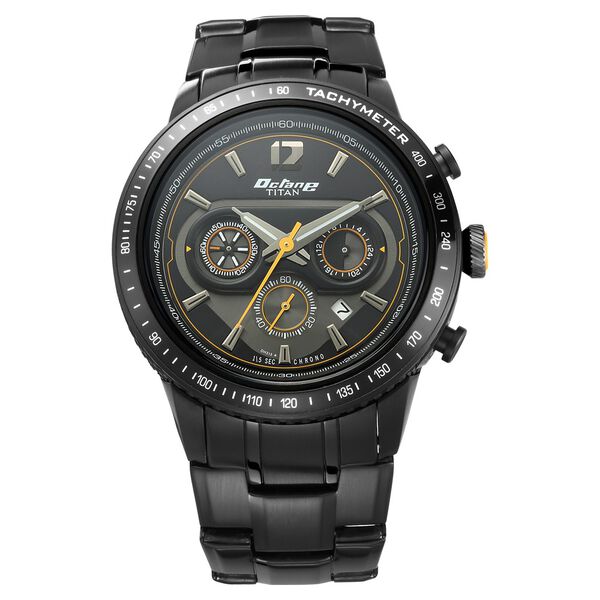 Titan Octane Black Dial Chrono Metal Strap watch for Men - image number 0