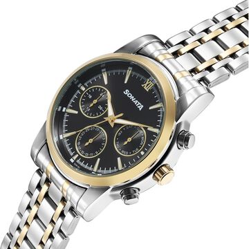 Sonata Wedding Multifunction Black Dial Stainless Steel Strap Watch For Men