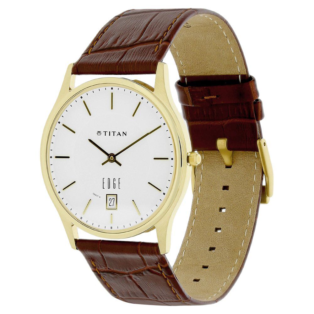 Buy Online Titan Edge White Dial Analog with Date Leather Strap