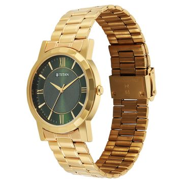 Titan Karishma Zing Quartz Analog Green Dial Golden Stainless Steel Strap Watch For Men