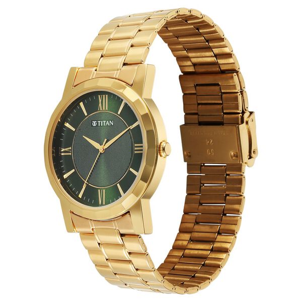 Titan Karishma Zing Quartz Analog Green Dial Golden Stainless Steel Strap Watch For Men - image number 2
