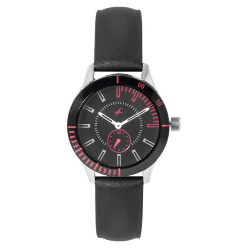 Fastrack Quartz Analog Black Dial Leather Strap Watch for Girls