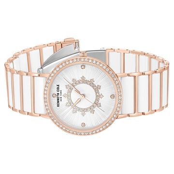 Kenneth Cole Quartz Analog White Dial White Stainless Steel & Ceramic Strap Watch For Women