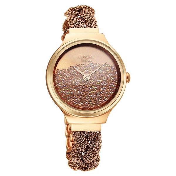 Titan Raga Delight Quartz Analog Rose Gold Round Dial Rose Gold Stainless Steel Strap Watch For Women - image number 1