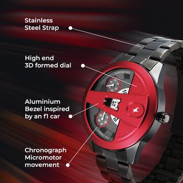 Fastrack Overdrive Chronograph Micromotor Grey Dial Grey Stainless Steel Strap Watch For Guys