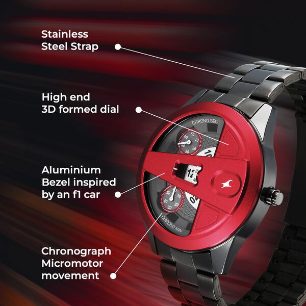 Fastrack Overdrive Chronograph Micromotor Grey Dial Grey Stainless Steel Strap Watch For Guys - image number 1