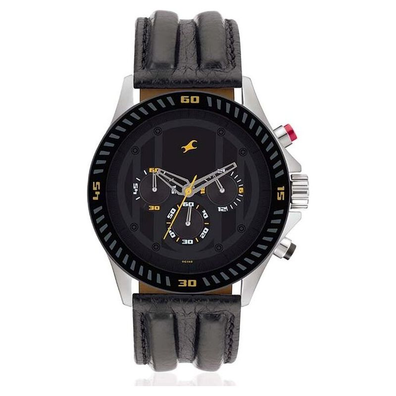 Fastrack Quartz Chronograph Grey Dial Leather Strap Watch for Guys