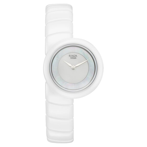 Titan Raga Chic Glam Quartz Analog Two Toned Dial With Mother OF Pearl White Ceramic Strap Watch For Women - image number 0