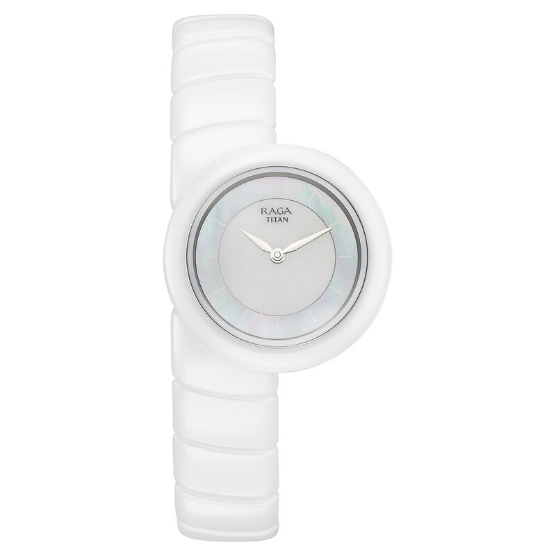 Titan Raga Chic Glam Quartz Analog Two Toned Dial With Mother OF Pearl White Ceramic Strap Watch For Women