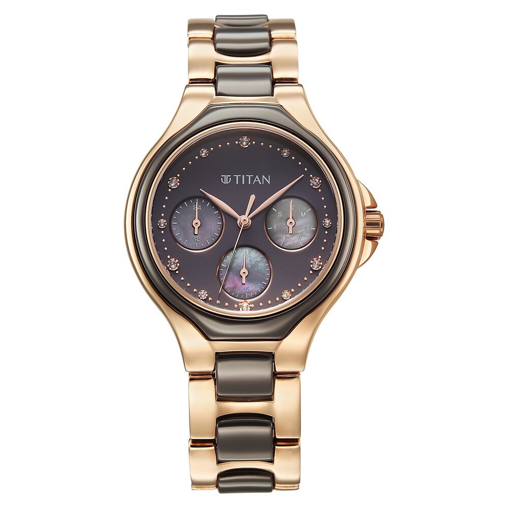 Buy Online Titan Glamour Quartz Multifunction Grey Dial Two Toned