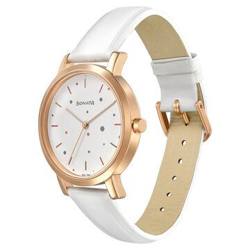 Sonata Play White Dial Women Watch With Leather Strap