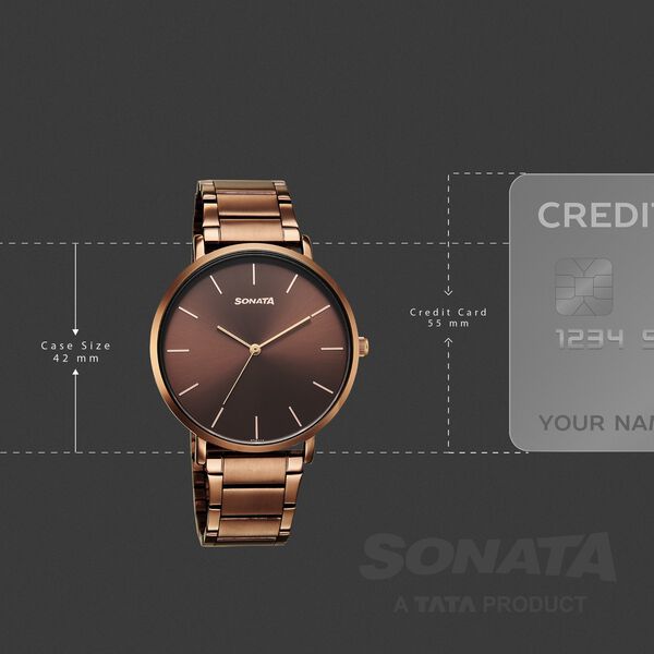 Sonata Soulmate Quartz Analog Brown Dial Brown Stainless Steel Strap Watch For Couple - image number 2