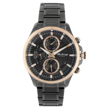 Titan Octane Quartz Multifunction Black Dial Stainless Steel Strap Watch for Men