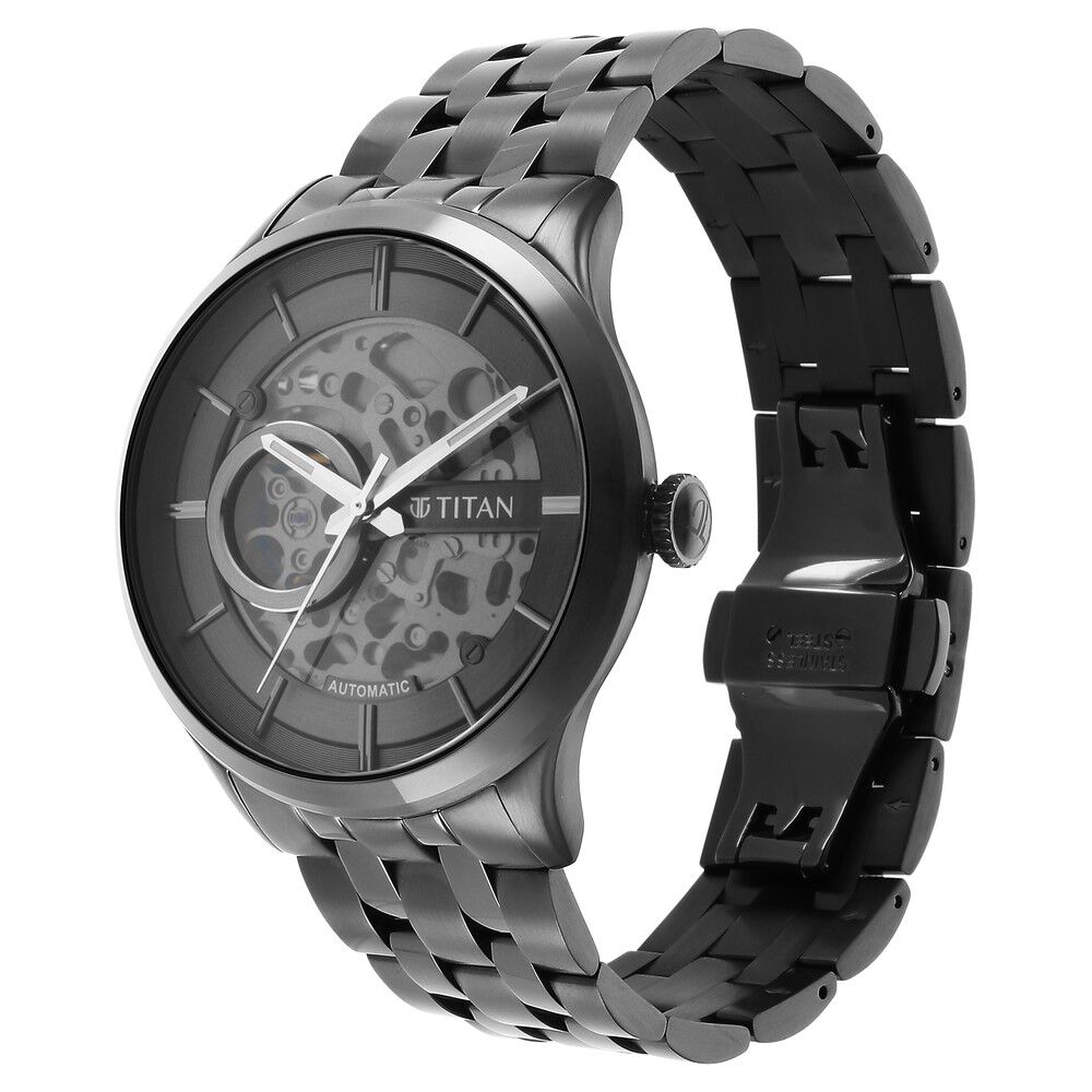 Buy Online Titan Metal Mechanicals Grey Dial Automatic Stainless Steel Strap watch for Men ns90140qm02 Titan