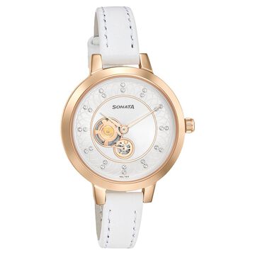 Sonata Unveil Quartz Multifunction Leather Strap Watch for Women