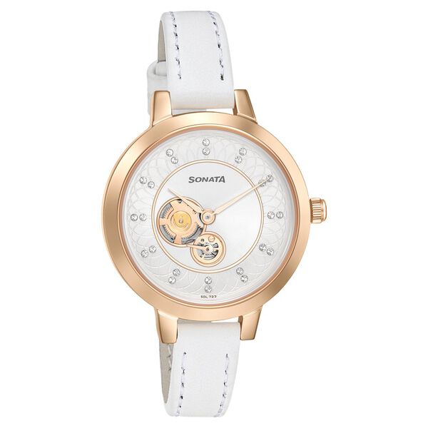 Sonata Unveil Quartz Multifunction Leather Strap Watch for Women - image number 0