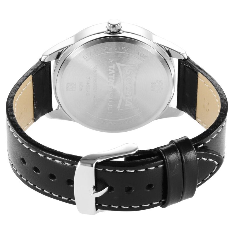 Sonata Force Quartz Analog Silver Dial Leather Strap Watch for Men - image number 3
