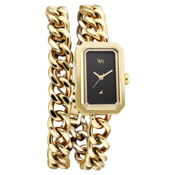 Vyb Showstopper By Fastrack Quartz Analog Black Dial Golden Metal Strap Watch For Girls - image number 2
