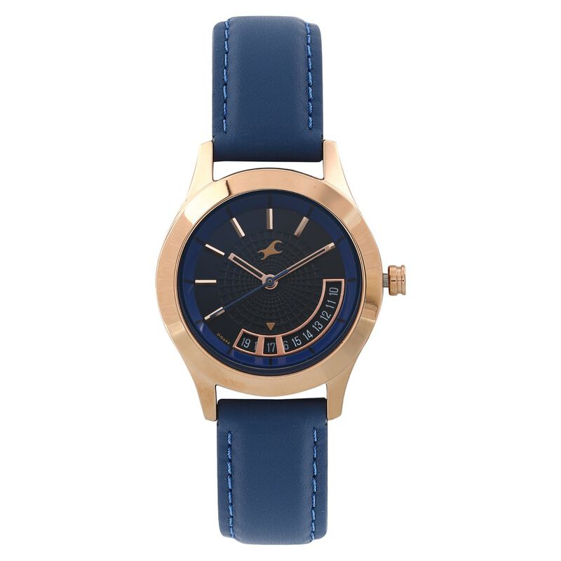 Fastrack All Nighters Quartz Analog with Date Blue Dial Leather Strap Watch for Girls