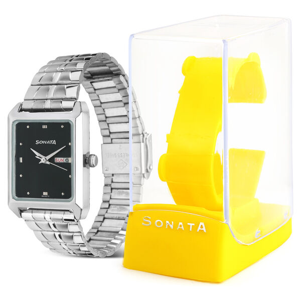 Sonata Quartz Analog Black Dial Metal Strap Watch for Men - image number 3
