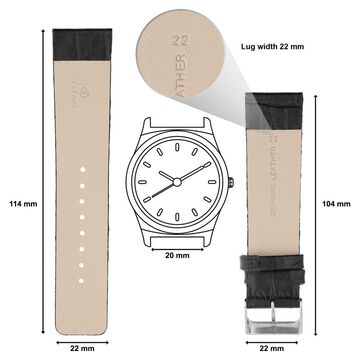 22 mm Black Genuine Leather Straps for Men