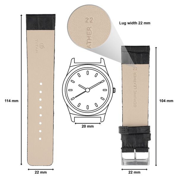 22 mm Black Genuine Leather Straps for Men - image number 1