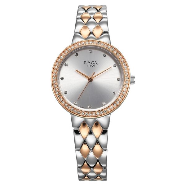 Titan Raga Showstopper Quartz Analog Silver Round Dial Two Toned Metal Strap Watch For Women - image number 0