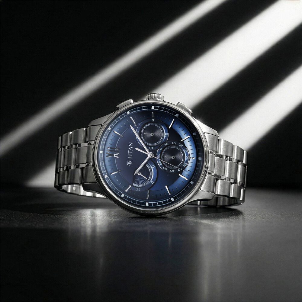 Titan Classique Half Cut Chronograph Analog with Blue Dial Silver Stainless Strap Watch for Men-picture-15