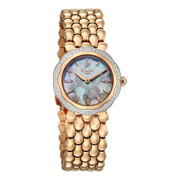 Titan Raga Paris, with Love  Analog White Mosaic Pattern Mother of Pearl Dial Red Stainless Steel Strap Watch For Women