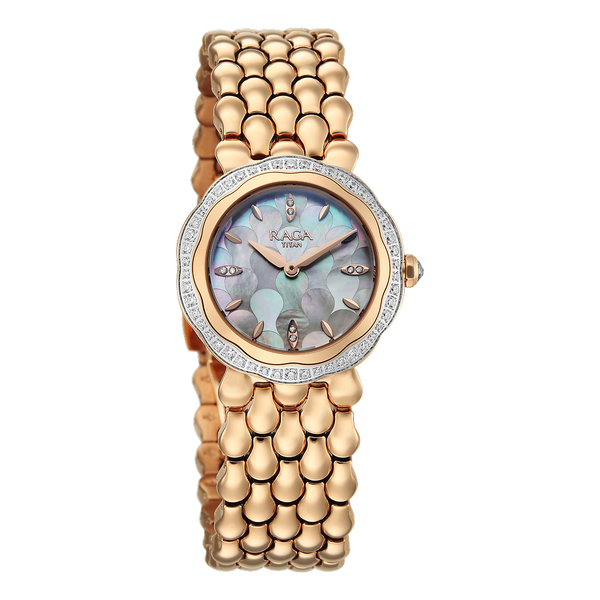 Titan Raga Paris, with Love  Analog White Mosaic Pattern Mother of Pearl Dial Red Stainless Steel Strap Watch For Women - image number 1