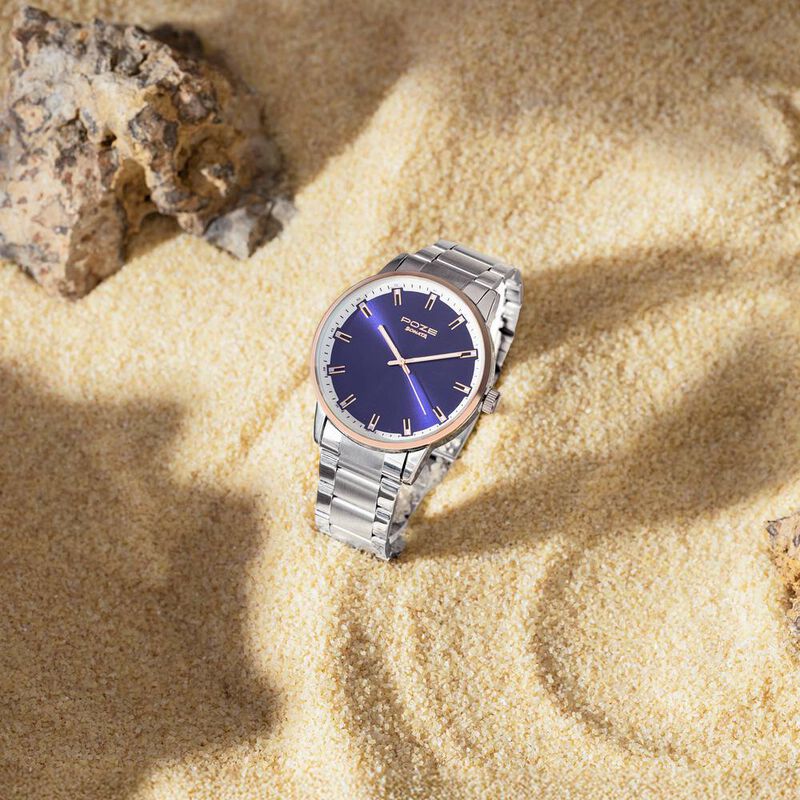 Sonata Poze Quartz Analog Blue Dial Stainless Steel Strap Watch For Men